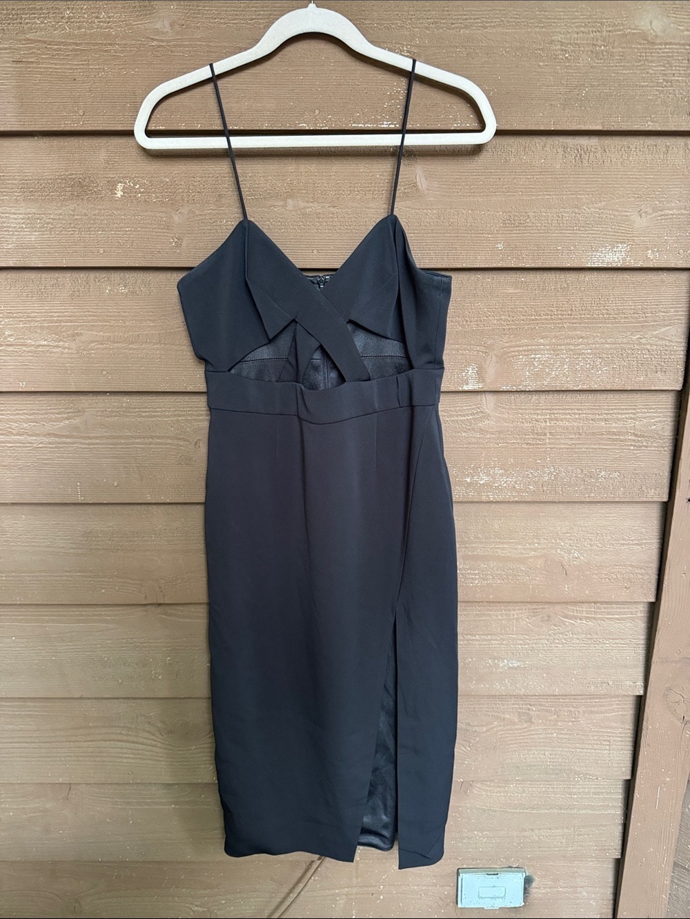 JAYGODFREY Black Spaghetti-Strap Midi with Crossover Bodice size 6